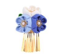 TIKODIDA Pinces à Cheveux Kimono Fleurie Bleue Taille Moyenne Style Japonerie pour Femmes Cérémonie Accessoires Cheveux Facile à Fixer sur Côté ou Arrière