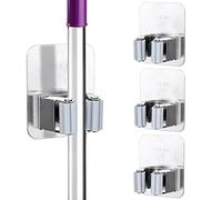 Tikplus Lot de 3 supports muraux pour balai - En acier inoxydable - Auto-adhésifs - Sans perçage - Pour cuisine, serpillère, salle de bain, jardin, pelle, outils - Argenté