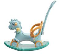 TikTakToo Cheval à bascule 3 en 1 pour enfant - Licorne à bascule avec porteur - Animal à bascule - Pour fille et garçon (bleu clair/orange)