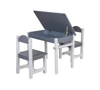 TikTakToo Table pliante pour enfant avec rouleau de papier et 2 chaises, table avec espace de rangement, table de peinture avec compartiment de rangement, ensemble de meubles en bois