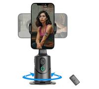 Tiktok Support de téléphone portable avec suivi automatique du visage, rotation à 360 °, contrôle gestuel, télécommande rechargeable et lumière pour streaming vidéo en direct Vlog, noir