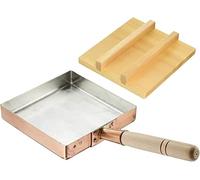 TIKUSAN Poêle à omelettes japonaises Tamagoyaki en cuivre avec couvercle en bois 24 × 24 cm