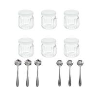 Tikwisdom Lot de 6 pots de yaourt en verre avec 6 couvercles et 6 cuillères à dessert en forme de fleur 100ml