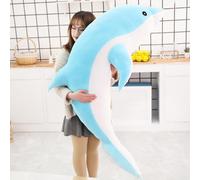 Tikwisdom Peluche dauphin, coussin en peluche, poupée super douce, jouet marin en peluche pour enfants, cadeau (bleu 100 cm de long)