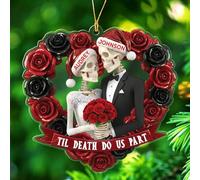 Til Death Do Us Décoration de Noël 2025 en forme de squelette personnalisable pour mariage, anniversaire de mariage, noms personnalisés pour mariés, jeunes mariés