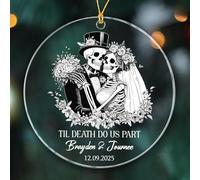 Til Death Do Us Part Ornements de Noël 2025, ornements de squelette personnalisés pour mariée et marié, décoration de mariage Always & Forever Together, date/nom personnalisé Mr & Mrs Squelette Marié