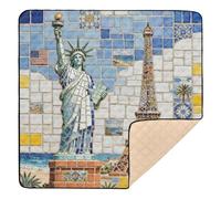 Tile Art Tapis de jeu léger et rembourré pour bébé Motif statue de la Liberté et Tour Eiffel 127 x 127 cm