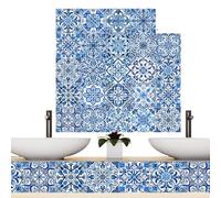 Tile Sticker - 24 PCS Portuguese Style Wall Decals Waterproof Design, Traditional Ceramic Pattern Peel Stick, Kitchen Bathroom Decorative Tile Art Home Renovation Easy Apply Modern Interior
