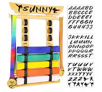 Tilhumt Présentoir de Ceinture de karaté, Porte-8 Ceintures de Taekwondo avec Autocollants, Support de Ceinture d'arts Martiaux en Bambou avec Porte-médailles