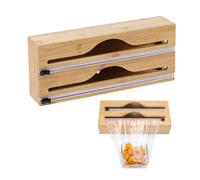 Tilizan Distributeur de Papier Aluminium 2 en 1 en Bois, Organisateur d'emballage de Cuisine, Distributeur Papier Aluminium et Film avec Coupe-Papier, Convient pour Couper Divers Sacs Alimentaires
