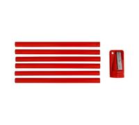 TILL. - Crayons de menuisier 175 mm (x6) + taille-crayon | Marquage bois et surfaces dures | Format plat | Couleur rouge