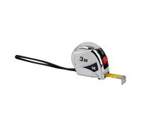 TILL. - Mètre ruban 3 m x 16 mm | Boîtier métallisé chromé | Double blocage, retour automatique | Clip ceinture + dragonne | Outil de mesure compact et précis