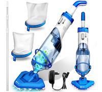 tillvex Aspirateur de Piscine avec Batterie & Manche télescopique + Filtre | Aspirateur de Piscine électrique | Nettoyeur de Piscine avec Filtre & autonomie de 60 Min (Bleu/Blanc)