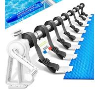 tillvex Dérouleur pour Piscine 1,05-6,15 m avec thermomètre | Système d'enroulage pour bâche Solaire | Dispositif d'enroulement Les bâches de Protection et couvertures de Piscine + Pattes de Fixation