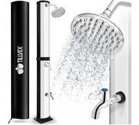 tillvex Douche solaire | Noir / Argent | 60 L| avec capot de protection | Douche de jardin eau chaude | Douche de piscine camping