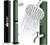 tillvex Douche solaire | Noir / Vert | 35 L| avec capot de protection | Douche de jardin eau chaude | Douche de piscine camping