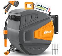 tillvex Enrouleur de Tuyau d'arrosage pour Jardin 20+2m avec support mural + poignée | Dévidoir pour tuyau avec pistolet à eau et tuyau d'arrosage | Pivotant à 180° (Anthracite/Orange, 30m)