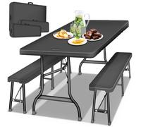 tillvex Ensemble table et bancs pliants | Anthracite | Set de tente de fête | Mobilier de jardin en plastique 180 cm | Plastique