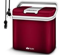 tillvex® Glacière électrique 24L Rouge | Mini réfrigérateur 230V et 12V pour Voiture, Camping | Refroidit et réchauffe | Mode ECO