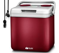 tillvex® Glacière électrique 32L Rouge | Mini réfrigérateur 230V et 12V pour Voiture, Camping | Refroidit et réchauffe | Mode ECO