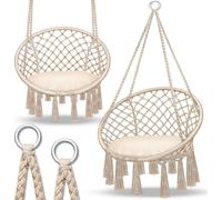 tillvex Hängesessel Beige 150kg zum Aufhängen | Hängestuhl Indoor & Outdoor | Hängekorb wetterfest | Schaukelkorb mit Kissen