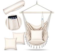 tillvex Hamac Chaise Suspendu + 2 Coussins | Chaise à Franges avec Porte-Boisson - Intérieur et Extérieur | Hamac Siége de Suspension, Balançoire pour Balcon, Jardin, Terrasse
