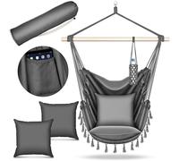 tillvex Hamac Chaise Suspendu + 2 Coussins | Chaise à Franges avec Porte-Boisson - Intérieur et Extérieur | Hamac Siége de Suspension, Balançoire pour Balcon, Jardin, Terrasse