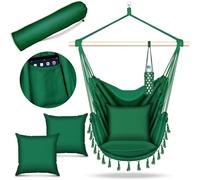 tillvex Hamac Chaise Suspendu 200kg | Chaise Relax à Franges - Intérieur et Extérieur | Hamac avec Coussins Confortables de Siége | Kit de Suspension (Vert, avec 2 Coussin)