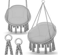 tillvex Hamac Chaise Suspendu 200kg | Gris | 1 grand coussin| Chaise Relax à Franges - Intérieur et Extérieur | Hamac avec