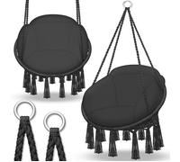 tillvex Hamac Chaise Suspendu 200kg | Noir | 1 grand coussin| Chaise Relax à Franges - Intérieur et Extérieur | Hamac avec