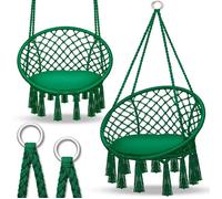 tillvex Hamac Chaise Suspendu 200kg | Vert | 1 coussin| Chaise Relax à Franges - Intérieur et Extérieur | Hamac avec