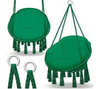 tillvex Hamac Chaise Suspendu 200kg Vert 1 grand coussin Chaise Relax à Franges - Intérieur et Extérieur Hamac avec
