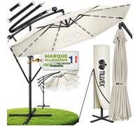 tillvex® LED Parasol déporté Ø 300 cm Beige - 360°, UV UPF 50+ avec manivelle, couverture & paravent, Pare-soleil avec pied
