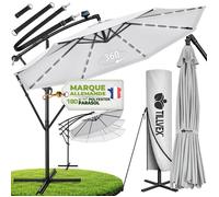 tillvex® LED Parasol déporté Ø 300 cm Gris - 360°, UV UPF 50+ avec manivelle, couverture & paravent, Pare-soleil avec pied