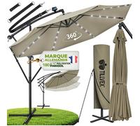 tillvex® LED Parasol déporté Ø 300 cm Marron - 360°, UV UPF 50+ avec manivelle, couverture & paravent, Pare-soleil avec pied