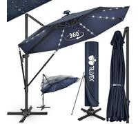 tillvex® LED Parasol déporté Ø 330 cm Bleu marine - 360°, UV UPF 50+ avec manivelle, couverture & paravent, Pare-soleil avec pied