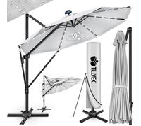 tillvex® LED Parasol déporté Ø 330 cm Gris - 360°, UV UPF 50+ avec manivelle, couverture & paravent, Pare-soleil avec pied