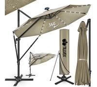 tillvex® LED Parasol déporté Ø 330 cm Marron - 360°, UV UPF 50+ avec manivelle, couverture & paravent, Pare-soleil avec pied