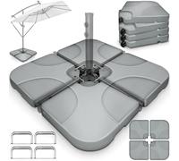 tillvex® Lestage & Dalles Carrées pour Parasol Déporté - Pied de Parasol 60 litres / 80 kg, 4 Pièces avec Connecteur Métallique | Base Remplissable avec Eau ou Sable | Support de Parasol (Gris)