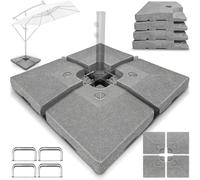 tillvex® Lestage & Dalles Carrées pour Parasol Déporté - Pied de Parasol 90 litres / 120 kg, 4 Pièces avec Connecteur Métallique | Base Remplissable avec Eau ou Sable | Support de Parasol (Granit)