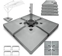 tillvex® Lestage & Dalles Carrées pour Parasol Déporté - Pied de Parasol 90 litres / 120 kg, 4 Pièces avec Connecteur Métallique | Base Remplissable avec Eau ou Sable | Support de Parasol (Gris)