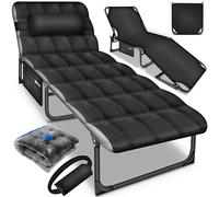 tillvex® Lit de camping pliable avec sac de transport et coussin de nuque - Charge maximale : 280 kg - Chaise longue de camping avec rembourrage - Pour l'extérieur et l'intérieur - Lit d'invité
