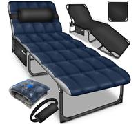 tillvex® Lit de camping pliable avec sac de transport et coussin de nuque - Charge maximale : 280 kg - Chaise longue de camping avec rembourrage - Pour l'extérieur et l'intérieur - Lit d'invité