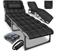 tillvex Lit de Camping Pliable Noir-Gris avec Coussin de Nuque | Charge maximale 280 kg | Chaise Longue de Camping avec Rembourrage