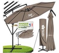 tillvex® Parasol déporté Ø 300 cm Cappuccino - 360°, UV UPF 50+ avec manivelle, couverture & paravent, Pare-soleil avec pied