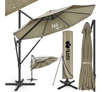 tillvex® Parasol déporté Ø 330 cm Marron - 360° UV UPF 50+ avec manivelle couverture & paravent Pare-soleil avec pied