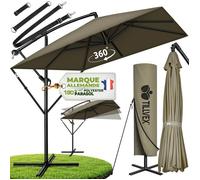 tillvex® Parasol déporté Ø 330cm Marron + Housse de Protection & contre le vent | manivelle et support | Parasol de jardin UV 50+