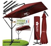 tillvex® Parasol déporté Ø 330cm Rouge + Housse de Protection & contre le vent | manivelle et support | Parasol de jardin UV 50+