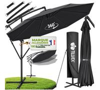 tillvex® Parasol déporté Ø 350 cm Anthracite - 360°, UV UPF 50+ avec manivelle, couverture & paravent, Pare-soleil avec pied