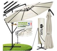 tillvex® Parasol déporté Ø 350 cm Beige - 360°, UV UPF 50+ avec manivelle, couverture & paravent, Pare-soleil avec pied
